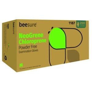 BeeSure NeoGrene Chloroprene Exam Gloves, Medium, Green, Box/300