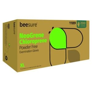 BeeSure NeoGrene Chloroprene Exam Gloves, Powder Free, Non-Sterile, Extra Large, Green, Box/300