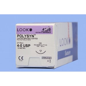LOOK™ PolySyn™ Sutures 4-0 PGA (Polyglycolic Acid) Braided C-6 3/8 Circle Undyed 27 Inch 12/Box, 422B