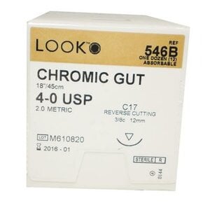 LOOK Sharpoint Chromic Gut Suture, 4-0, 18" with C-17 3/8 Circle Needle, Undyed, Pack of 12