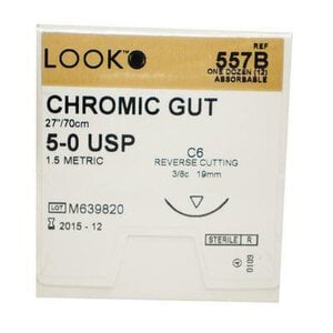 Surgical Specialties Chromic Gut Suture, 5-0, 27", C-6 Reverse Cutting 3/8 Circle Needle 18mm, Undyed, 12/Box