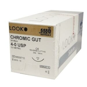 LOOK™ Sharpoint™ 4-0 Chromic Gut Suture with C-6 3/8 Circle Needle, 18", Undyed Beige, 12/Bx