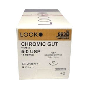 LOOK™ Sharpoint™ Chromic Gut Suture, 5-0, C-17 3/8 Circle Needle, Undyed Beige, 18 Inch, Pkg/12