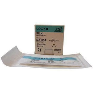 LOOK™ Sharpoint™ Silk Braided Suture, 5-0, 18" (45 cm), C-17 Reverse Cutting 3/8 Circle Needle, Black, Non-Absorbable, 12/Box, #774B