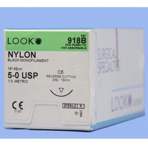 LOOK™ Sharpoint™ Sutures 5-0 Nylon Monofilament C-6 3/8 Circle Black 18 Inch 12/Box, 918B