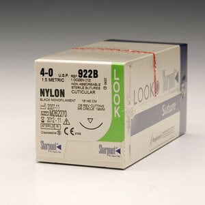 LOOK Sharpoint Nylon Monofilament Suture, 4-0, C-6 3/8 Circle Needle, Black, 18 Inch, Box of 12