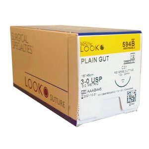 LOOK™ Sharpoint™ Sutures 3-0 Plain Gut Monofilament, C-31 1/2 Circle, Beige, 18 Inch, Pkg/12, 594B