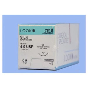 LOOK™ Sharpoint™ Sutures (781B) 4-0 Silk Braided C-6 3/8 Circle Black 18 Inch, Pkg/12