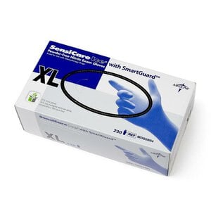 Medline SensiCare Ice Blue Nitrile Exam Gloves, Powder Free, Non-Sterile, Extra Large, Blue, 250/Box