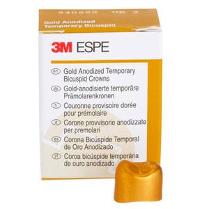 3M Unitek Gold Anodized Temporary Crown, Upper Right First Bicuspid, Size 2 (UR-2), Box of 5