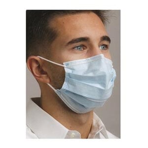 Defend Plus Pleated Face Mask, Level 2, Earloop, Blue, 50/Box