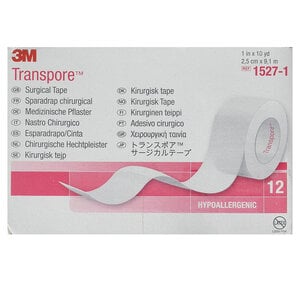 3M Transpore Hypoallergenic Transparent Surgical Tape, 1" x 10 yd, Box of 12