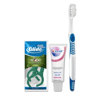 Oral-B Sensitive Solution Bundle, 72/Pack (72 Toothbrushes, 72 Toothpaste Tubes, 72 Floss Pick Sachets, 72 Patient Bags)