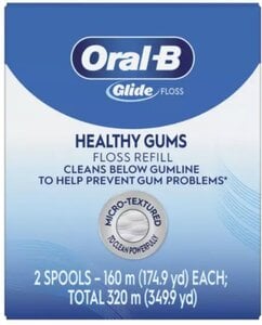 Oral-B Glide Healthy Gums Floss Refills, 160m Spool, Unflavored, 2/Box