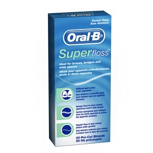 Oral-B Superfloss Mint, Precut Strands with Built-in Threaders, Office Pack, 50 Strands/Box, 24 Boxes/Case