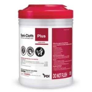 PDI Sani-Cloth Plus Germicidal Disposable Wipes, 6" x 6-3/4", 160 Wipes per Canister, 12 Canisters per Case