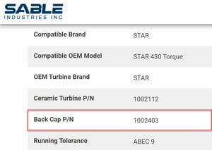 Sable Back Cap Replacement for STAR® 430 Torque Handpiece, P/N 1002403