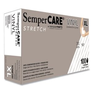 SemperCare® PF Stretch Vinyl Gloves, Powder Free, Cream, Extra Large, 100/Box, SCVNP105