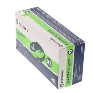 Halyard Flexaprene Green Chloroprene Exam Gloves, Powder-Free, Non-Sterile, Extra Small, Textured Fingertips, 200/Box, 44792