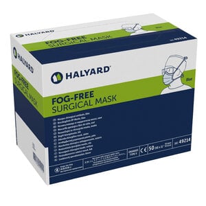 Halyard Fog-Free Surgical Mask with Earloops, Blue, One Size Fits All, 50/Box