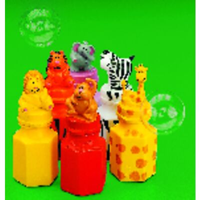 Plastic Zoo Animal Character Bubble Bottles, Assorted, 3", 24/Pkg