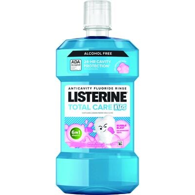 Listerine Smart Rinse Kids Anticavity Fluoride Mouthwash, Alcohol Free, Bubble Blast, 500 ml Bottle, 6/Pkg