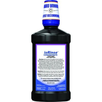 ioRinse Concentrate Professional Dental Irrigant, Alcohol Free, Green Apple, 1 Liter Bottle, 12/Pkg
