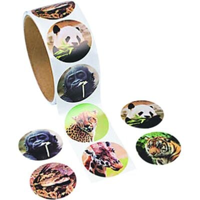 Animal/Dinosaur Circular 1.5" Stickers - Zoo Animals, 100/Roll