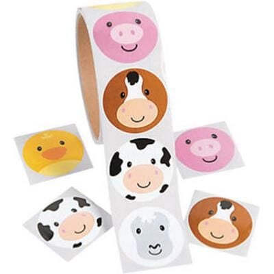 Farm Animal Faces Circular Stickers, 1.5" Diameter, 100/Roll