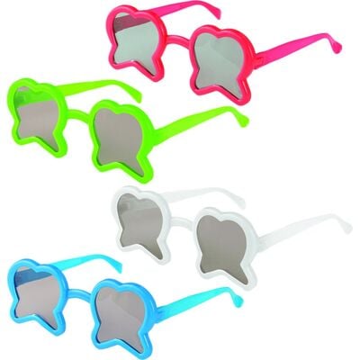 Tooth-Shaped Glasses Assortment, Assorted Colors, 36/Pkg