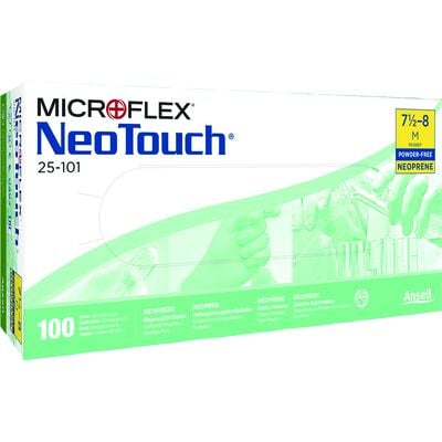 MicroFlex NeoTouch 25-101 Neoprene Exam Gloves, Latex Free, Powder Free, Green, Small, 100/Box