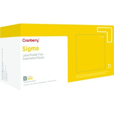 Cranberry® SIGMA Powder Free Latex Exam Gloves, Small, White, 100/Box, CR5816