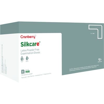 Cranberry Silkcare Powder Free Latex Exam Gloves with Lanolin and Vitamin E, Small, 100/Box, CR7816