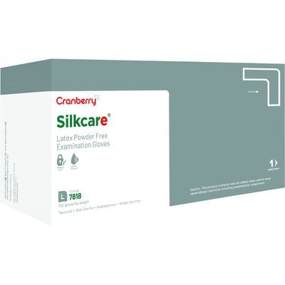 Cranberry Silkcare Powder Free Latex Exam Gloves with Lanolin and Vitamin E, Large, 100/Box, CR7818