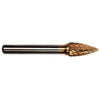 Patterson® Gold Titanium Nitride Lab Bur – Lathe, Flame Shape, # C, 9.525 mm Diameter, 25.400 mm Length, 1/Pkg