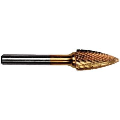 Patterson® Gold Titanium Nitride Lab Bur, Lathe Shank, Flame Shape, # C, 12.7 mm Diameter, 27 mm Length, 1/Pkg