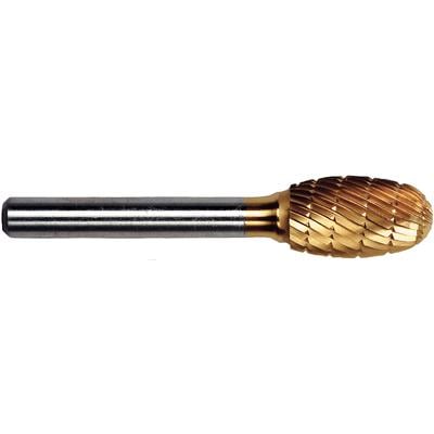 Patterson® Gold Titanium Nitride Lab Bur, Football Shape, #D, Crosscut, 12.700 mm Head Diameter, 22.225 mm Head Length, Lathe Shank, 1/Pkg