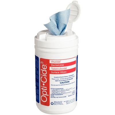 Opti-Cide3® Surface Disinfectant Wipes, 7" x 10", 100/Canister, DOCW06-100