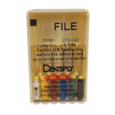 Dentsply Maillefer K-Type Endodontic Files, Stainless Steel, Color Coded Plastic Handle, 31 mm Length, Assorted Sizes 15-40, 6/Pkg