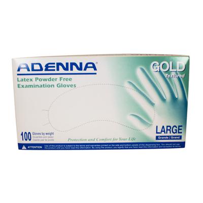 Adenna® Gold Latex Exam Gloves, Powder Free, Non-Sterile, Large, 100/Box