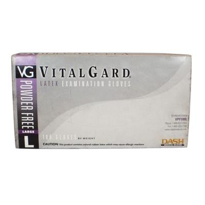 VitalGard® Latex Exam Gloves, Powder Free, Non-Sterile, Large, Natural, 100/Box, VLP100L