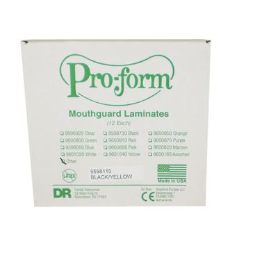Pro-Form Mouthguard Laminates, 5" x 5", 0.160" (4mm), Black/Yellow Dual-Color, 12/Pk, 9598110