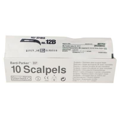 Bard Parker Disposable Sterile Scalpels, Conventional, Blade Size 12B, Stainless Steel, Retractable Blade, 10/Pkg