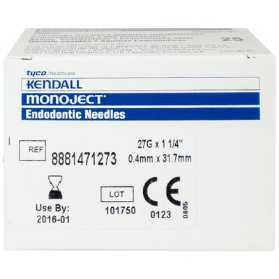 Monoject® 471 Endodontic Irrigation Needles, 27 Gauge x 1-1/4", Yellow, Luer Lock Hub, Sterile, 25/Box, 8881471273