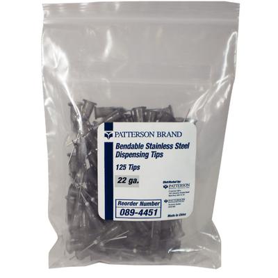 Patterson® Bendable Stainless Steel Dispensing Tips, 22 Gauge, Black, Straight, 125/Pkg