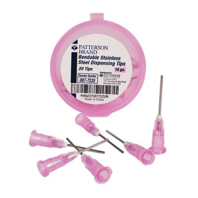 Patterson® Bendable Stainless Steel Dispensing Tips, 18 Gauge, Pink, Straight, 20/Pkg