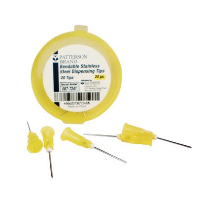 Patterson® Bendable Stainless Steel Dispensing Tips, 20 Gauge, Yellow, Straight, 20/Pkg