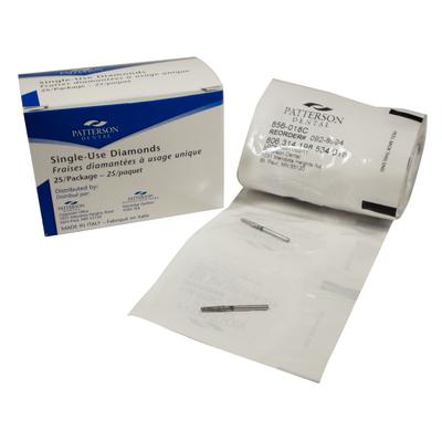 Patterson® Disposable Diamond Bur, FG, Coarse, Green Ring, Round End Taper, #856-018C, 1.8 mm Diameter, 8.0 mm Length, 25/Pkg