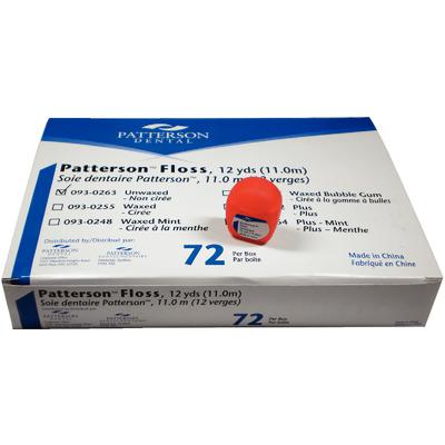 Patterson Dental Floss, Unwaxed, Unflavored, Bonded, 12 yd, 72/Pkg