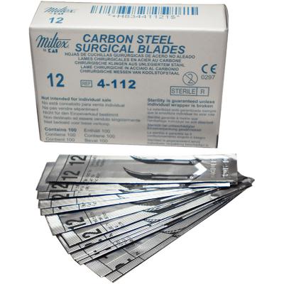 Miltex-Integra #12 Carbon Steel Sterile Surgical Scalpel Blade, 100/Box, 4-112